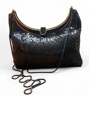 Vintage Black Metal Mesh Hobo Evening Bag Kiss Lock Shoulder Purse